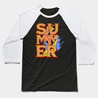 Retro Summer Surfer Girl Baseball T-Shirt